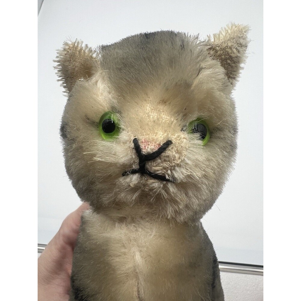 Vintage Attributed To Steiff Tabby Cat Mohair Plush Mid-Century Collectible